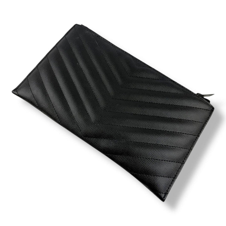 Saint Laurent Cassandre Black Calfskin Leather Pouch Clutch Bag - Lux Central
