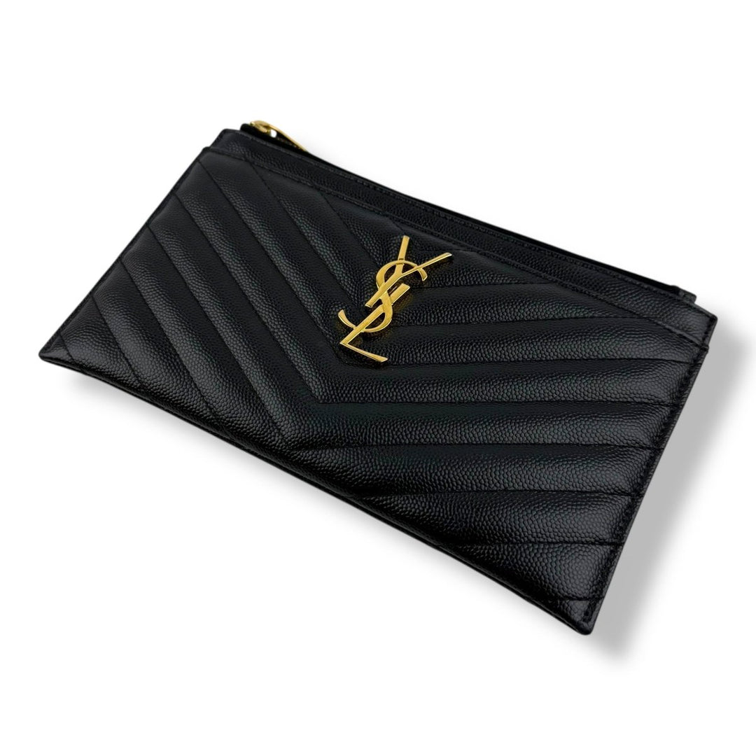 Saint Laurent Cassandre Black Calfskin Leather Pouch Clutch Bag - Lux Central