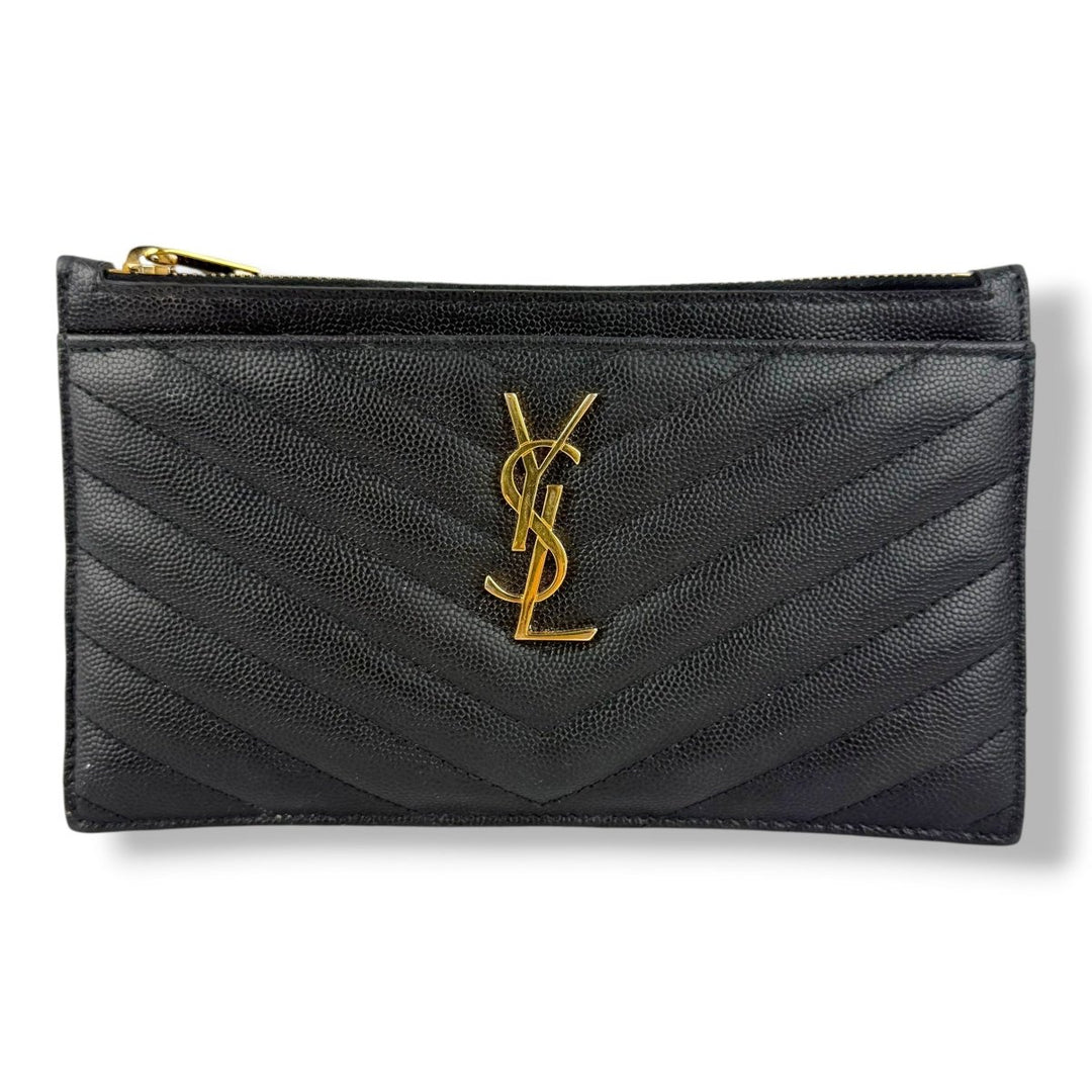 Saint Laurent Cassandre Black Calfskin Leather Pouch Clutch Bag - Lux Central
