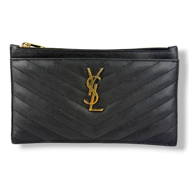 Saint Laurent Cassandre Black Calfskin Leather Pouch Clutch Bag - Lux Central
