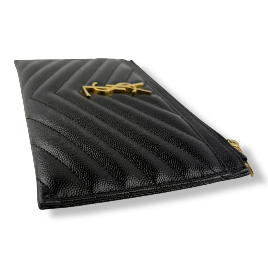 Saint Laurent Cassandre Black Calfskin Leather Pouch Clutch Bag - Lux Central