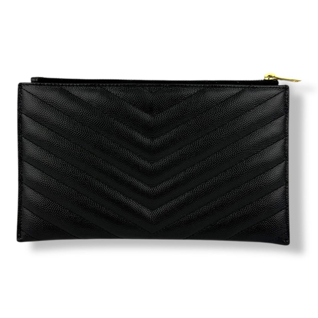 Saint Laurent Cassandre Black Calfskin Leather Pouch Clutch Bag - Lux Central