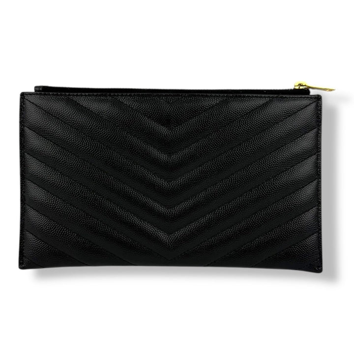 Saint Laurent Cassandre Black Calfskin Leather Pouch Clutch Bag - Lux Central