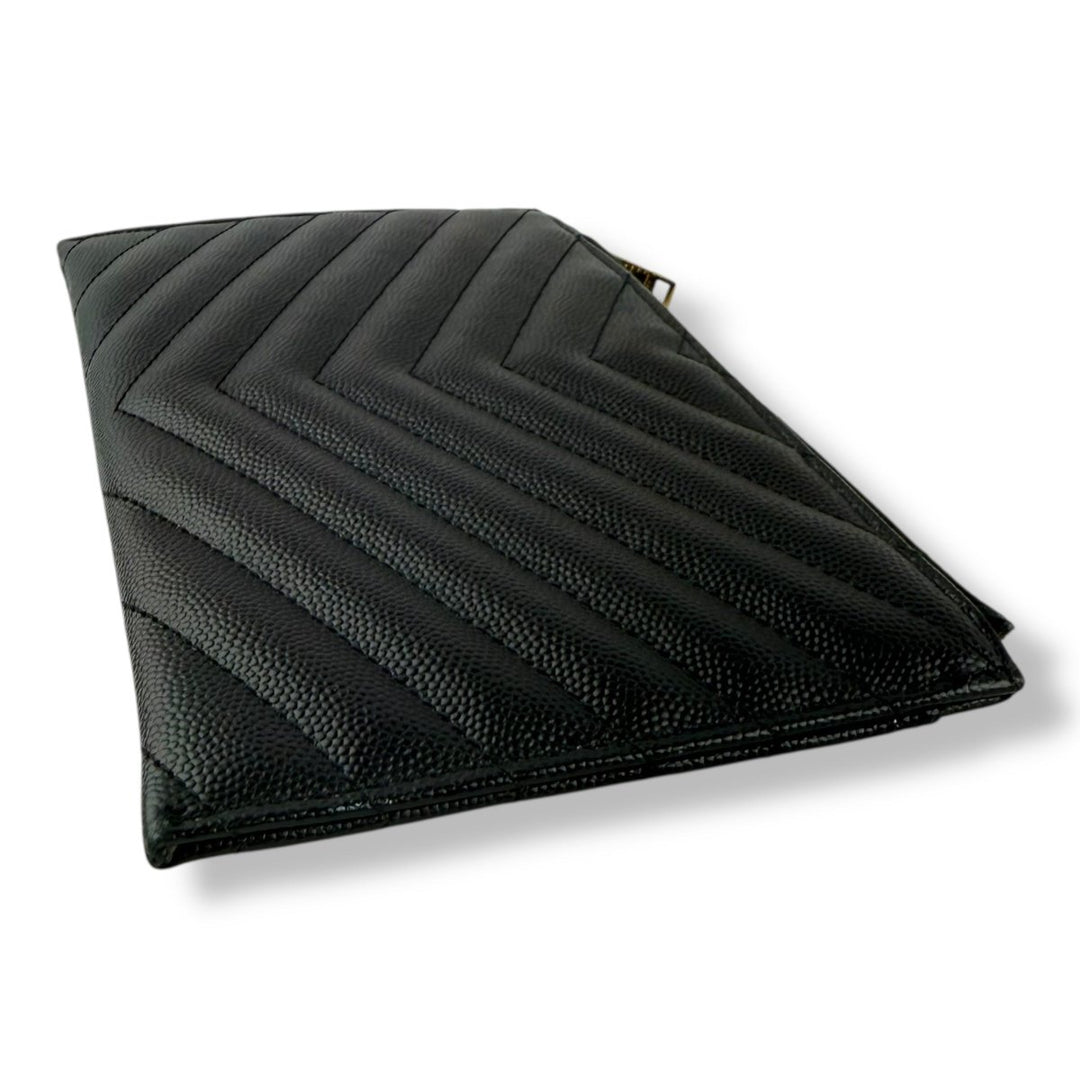 Saint Laurent Cassandre Black Calfskin Leather Pouch Clutch Bag - Lux Central