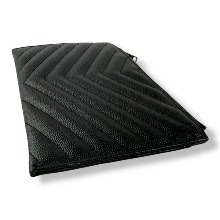 Saint Laurent Cassandre Black Calfskin Leather Pouch Clutch Bag - Lux Central