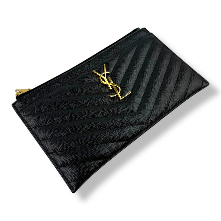 Saint Laurent Cassandre Black Calfskin Leather Pouch Clutch Bag - Lux Central