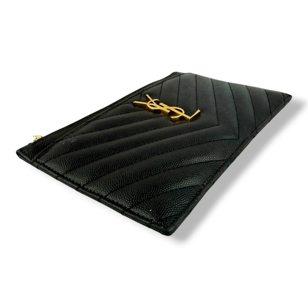 Saint Laurent Cassandre Black Calfskin Leather Pouch Clutch Bag - Lux Central