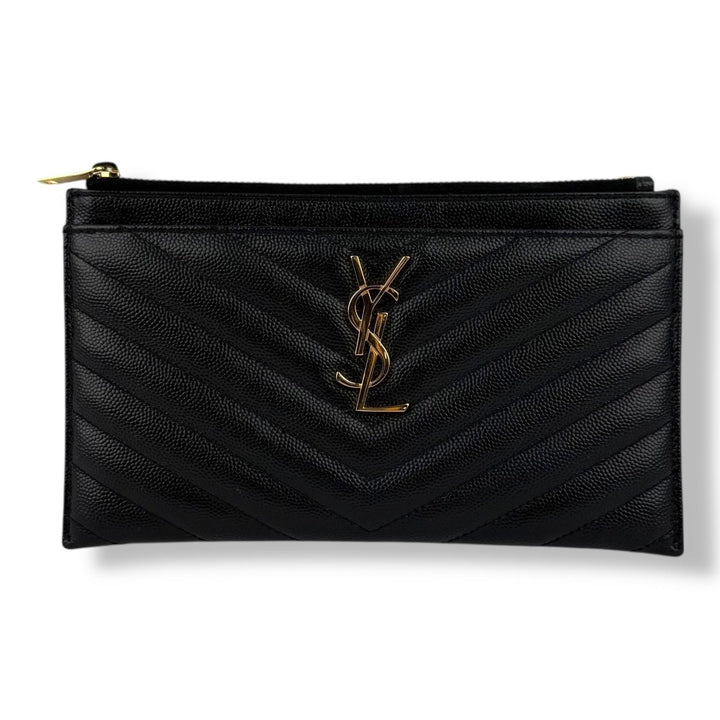 Saint Laurent Cassandre Black Calfskin Leather Pouch Clutch Bag - Lux Central