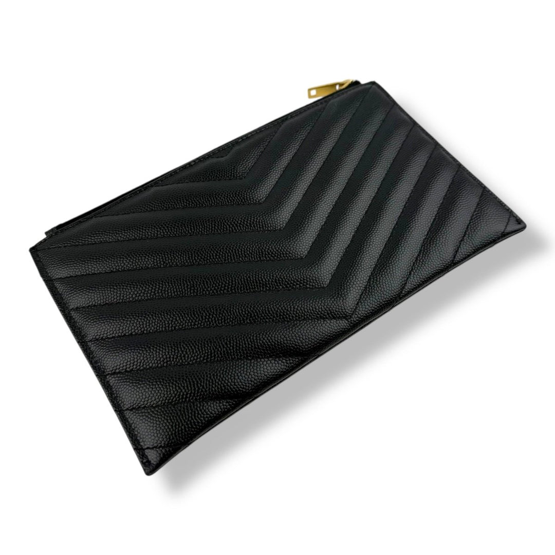 Saint Laurent Cassandre Black Calfskin Leather Pouch Clutch Bag - Lux Central