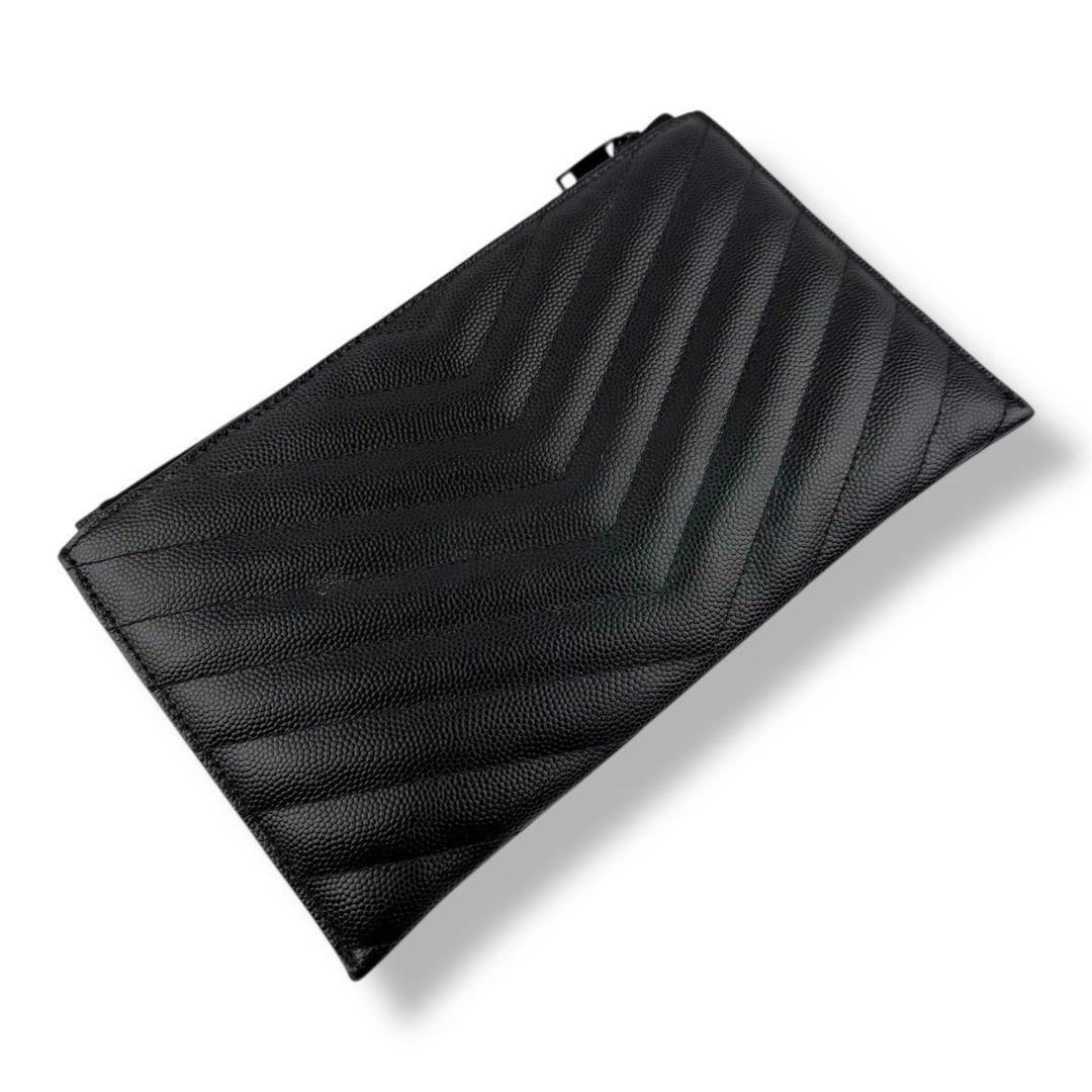 Saint Laurent Cassandre Black Calfskin Leather Pouch Clutch Bag - Lux Central