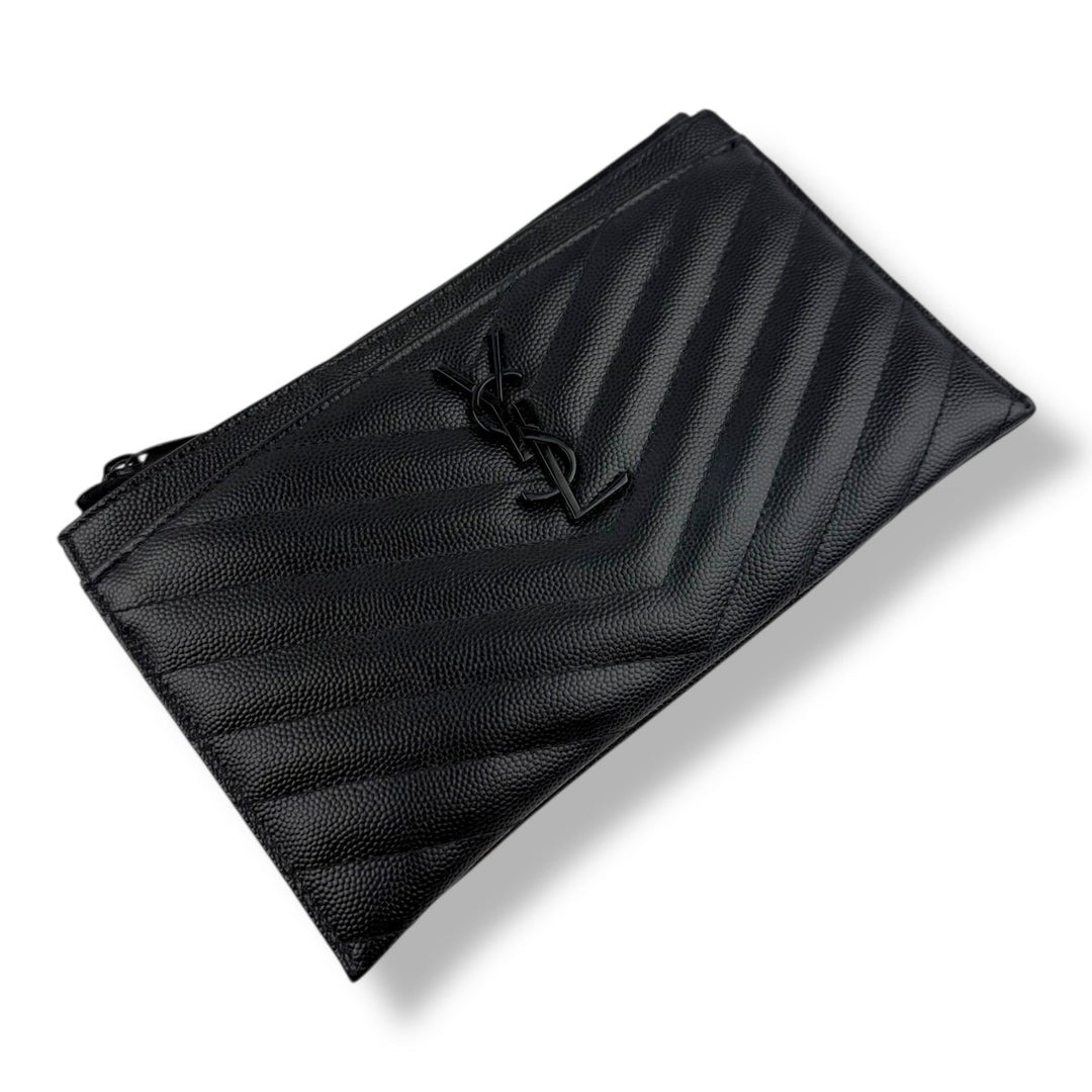 Saint Laurent Cassandre Black Calfskin Leather Pouch Clutch Bag - Lux Central
