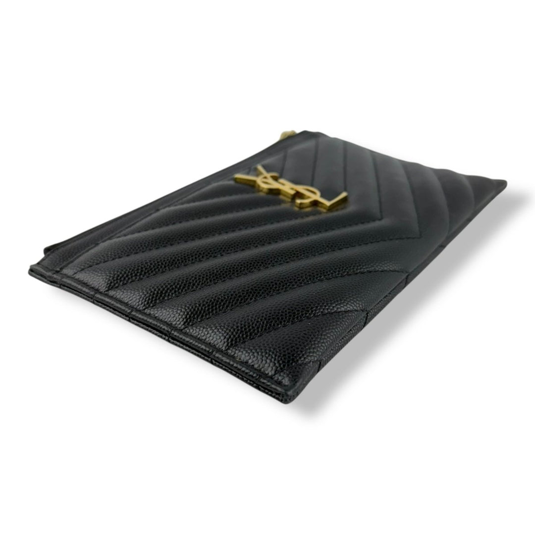 Saint Laurent Cassandre Black Calfskin Leather Pouch Clutch Bag - Lux Central