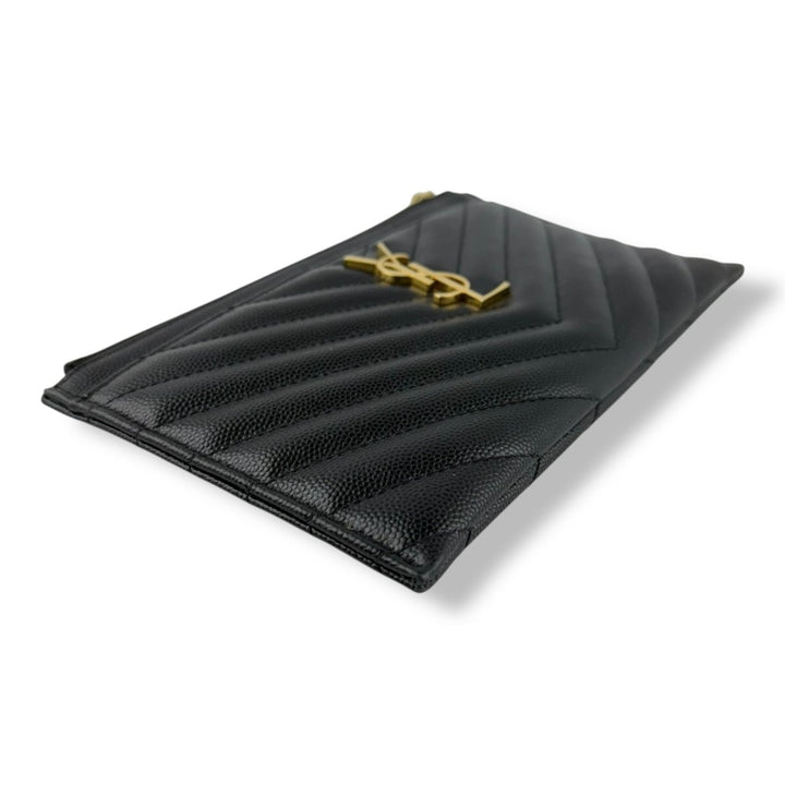Saint Laurent Cassandre Black Calfskin Leather Pouch Clutch Bag - Lux Central