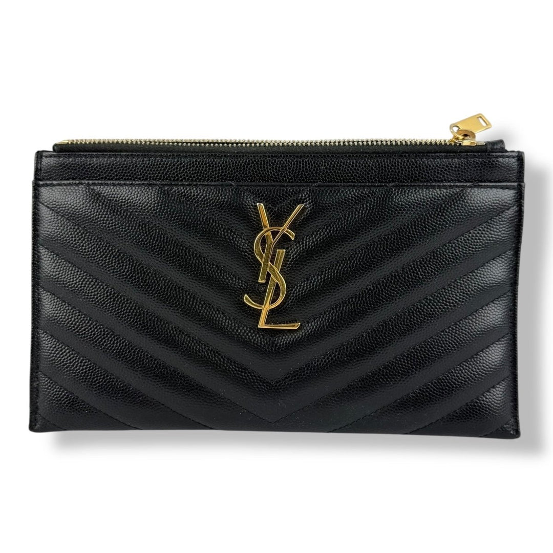 Saint Laurent Cassandre Black Calfskin Leather Pouch Clutch Bag - Lux Central