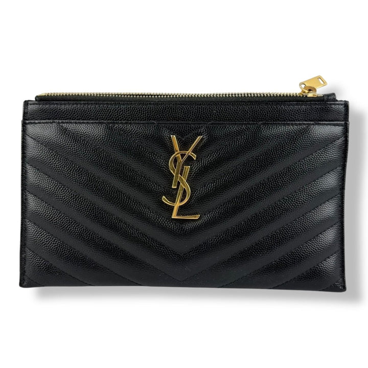 Saint Laurent Cassandre Black Calfskin Leather Pouch Clutch Bag - Lux Central