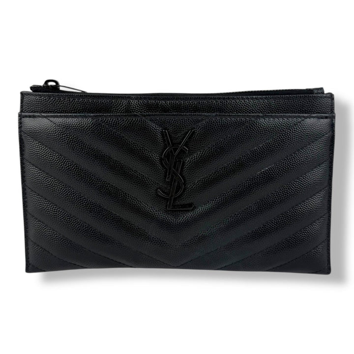 Saint Laurent Cassandre Black Calfskin Leather Pouch Clutch Bag - Lux Central