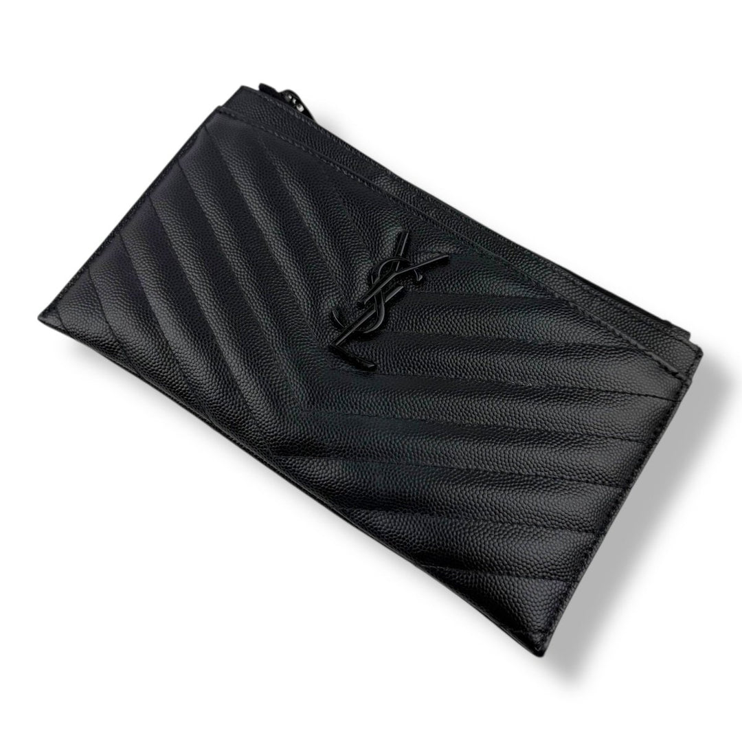 Saint Laurent Cassandre Black Calfskin Leather Pouch Clutch Bag - Lux Central
