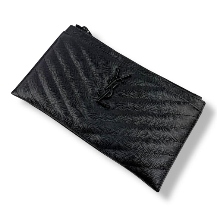 Saint Laurent Cassandre Black Calfskin Leather Pouch Clutch Bag - Lux Central