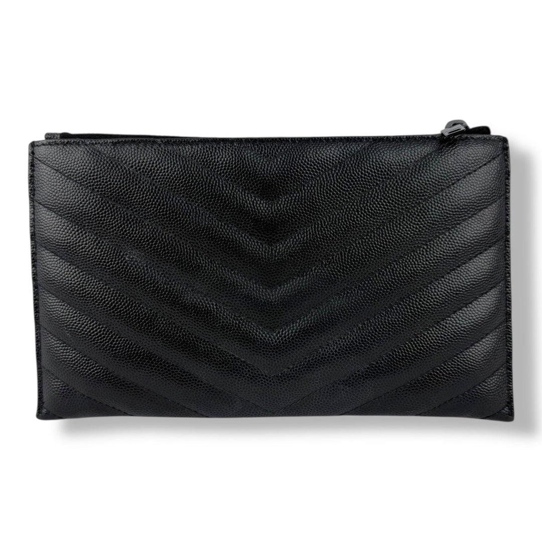 Saint Laurent Cassandre Black Calfskin Leather Pouch Clutch Bag - Lux Central