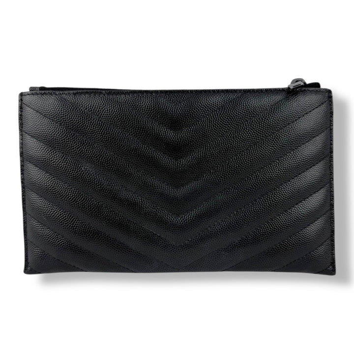 Saint Laurent Cassandre Black Calfskin Leather Pouch Clutch Bag - Lux Central