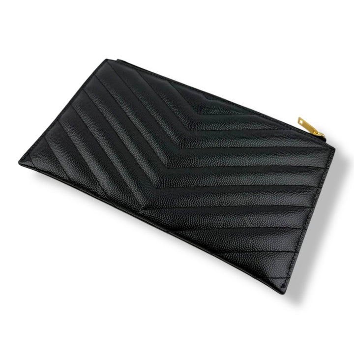 Saint Laurent Cassandre Black Calfskin Leather Pouch Clutch Bag - Lux Central