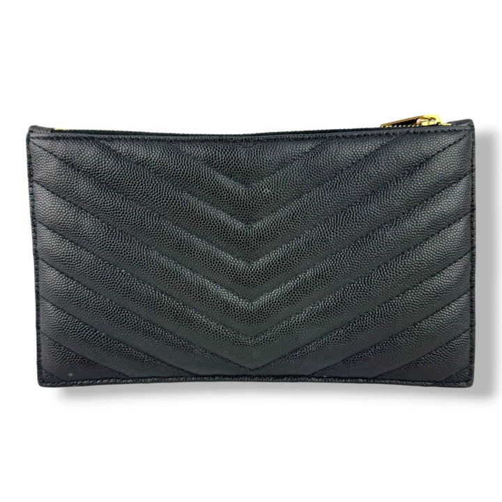 Saint Laurent Cassandre Black Calfskin Leather Pouch Clutch Bag - Lux Central