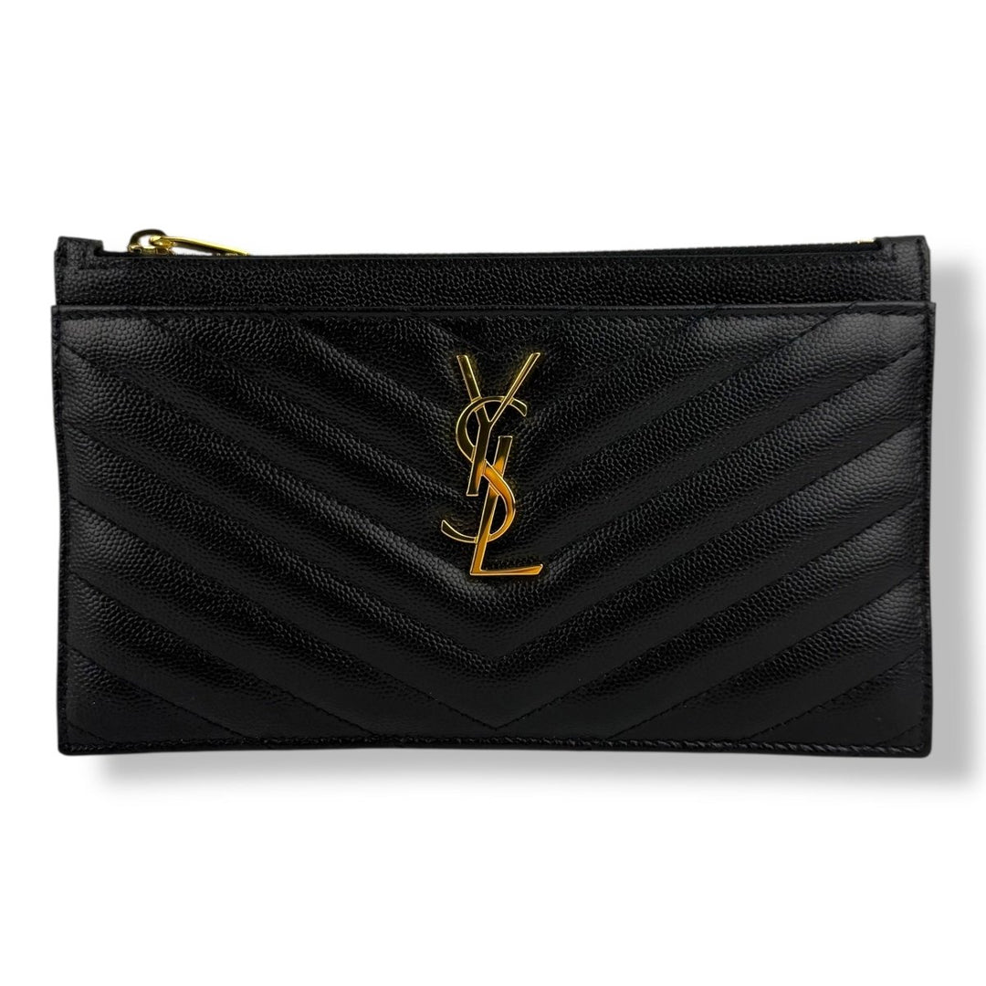 Saint Laurent Cassandre Black Calfskin Leather Pouch Clutch Bag - Lux Central