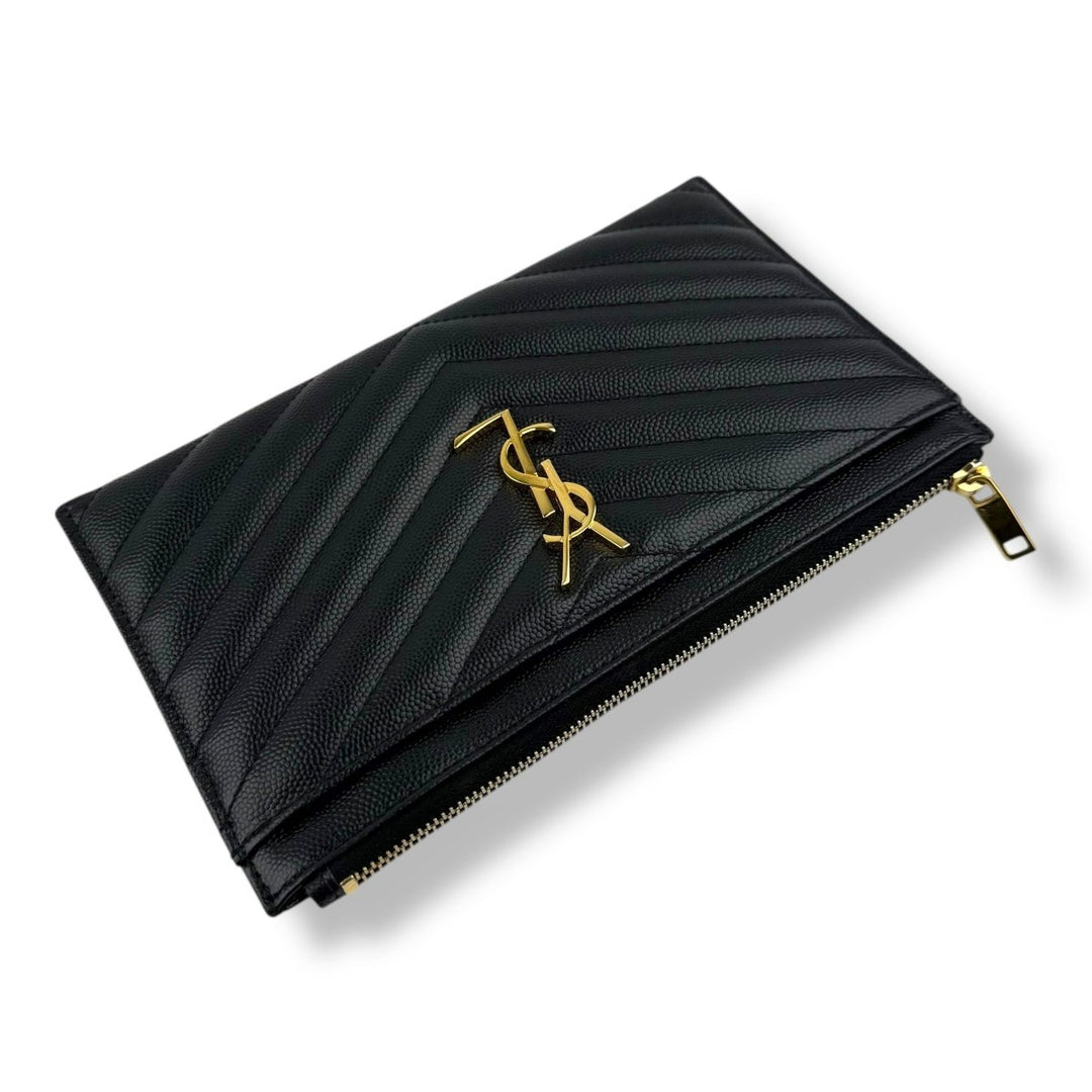 Saint Laurent Cassandre Black Calfskin Leather Pouch Clutch Bag - Lux Central