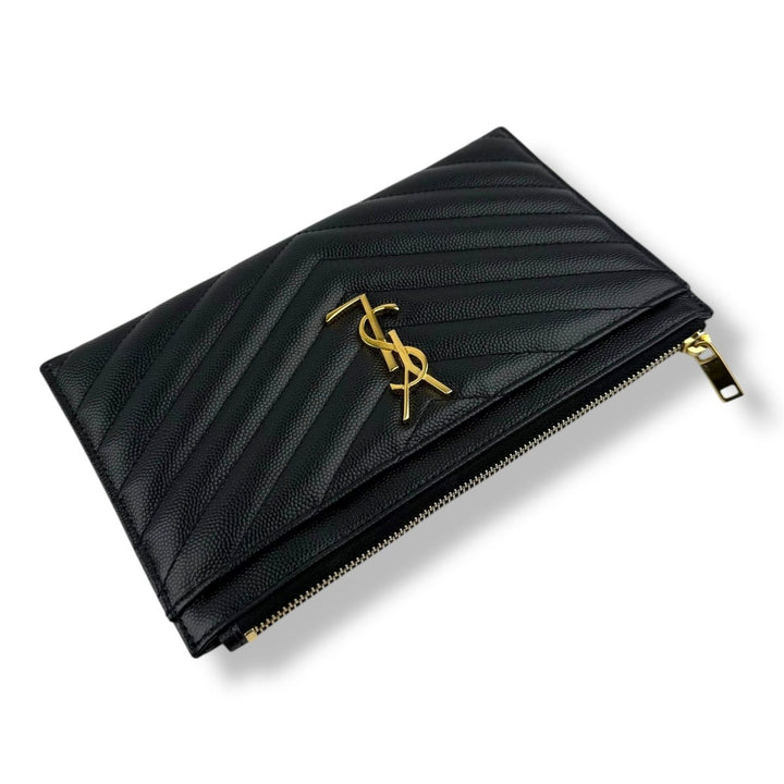 Saint Laurent Cassandre Black Calfskin Leather Pouch Clutch Bag - Lux Central