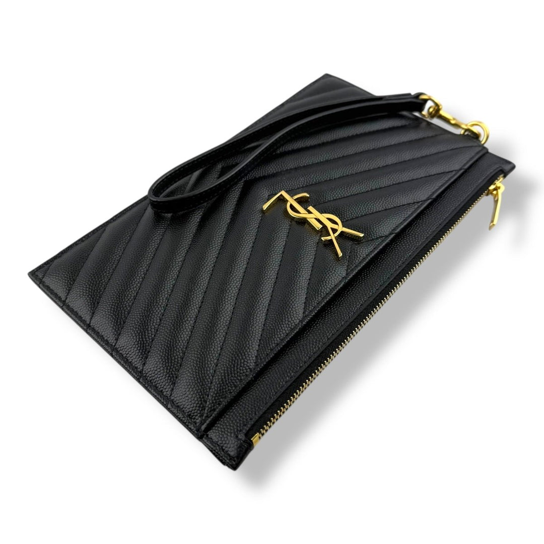 Saint Laurent Cassandre Black Grained Leather Pouch Clutch Bag - Lux Central
