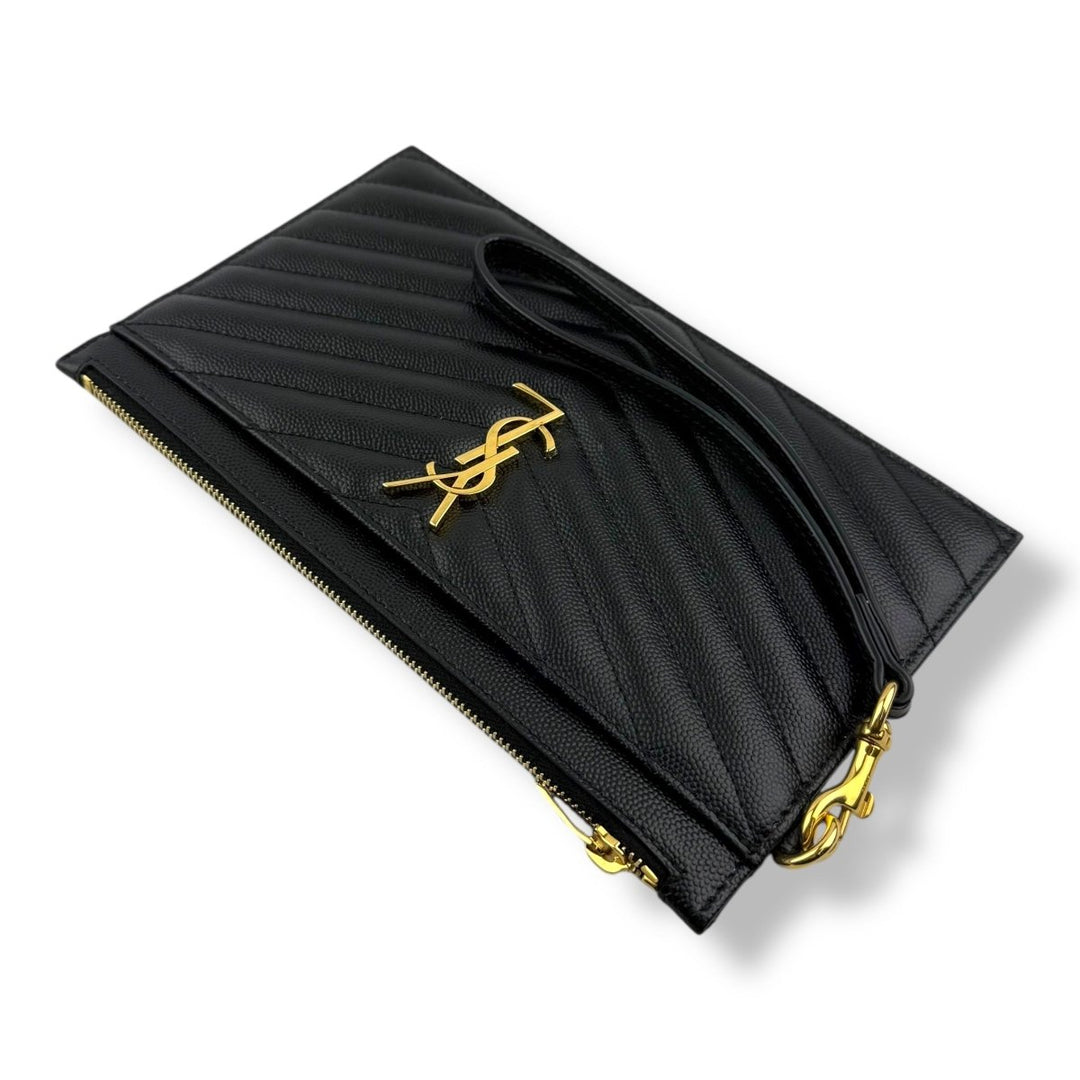 Saint Laurent Cassandre Black Grained Leather Pouch Clutch Bag - Lux Central