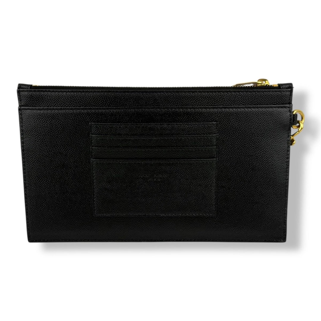 Saint Laurent Cassandre Black Grained Leather Pouch Clutch Bag - Lux Central