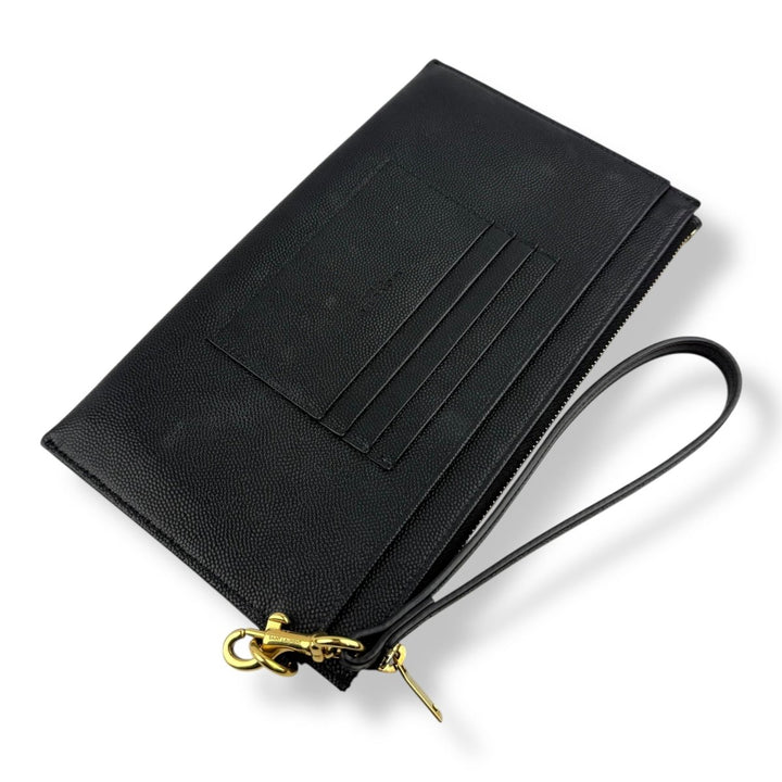 Saint Laurent Cassandre Black Grained Leather Pouch Clutch Bag - Lux Central