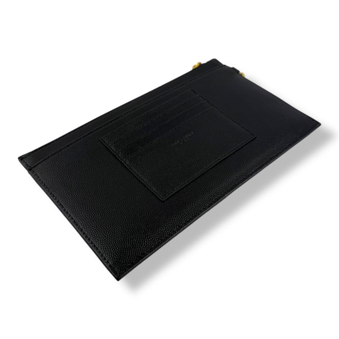 Saint Laurent Cassandre Black Grained Leather Pouch Clutch Bag - Lux Central