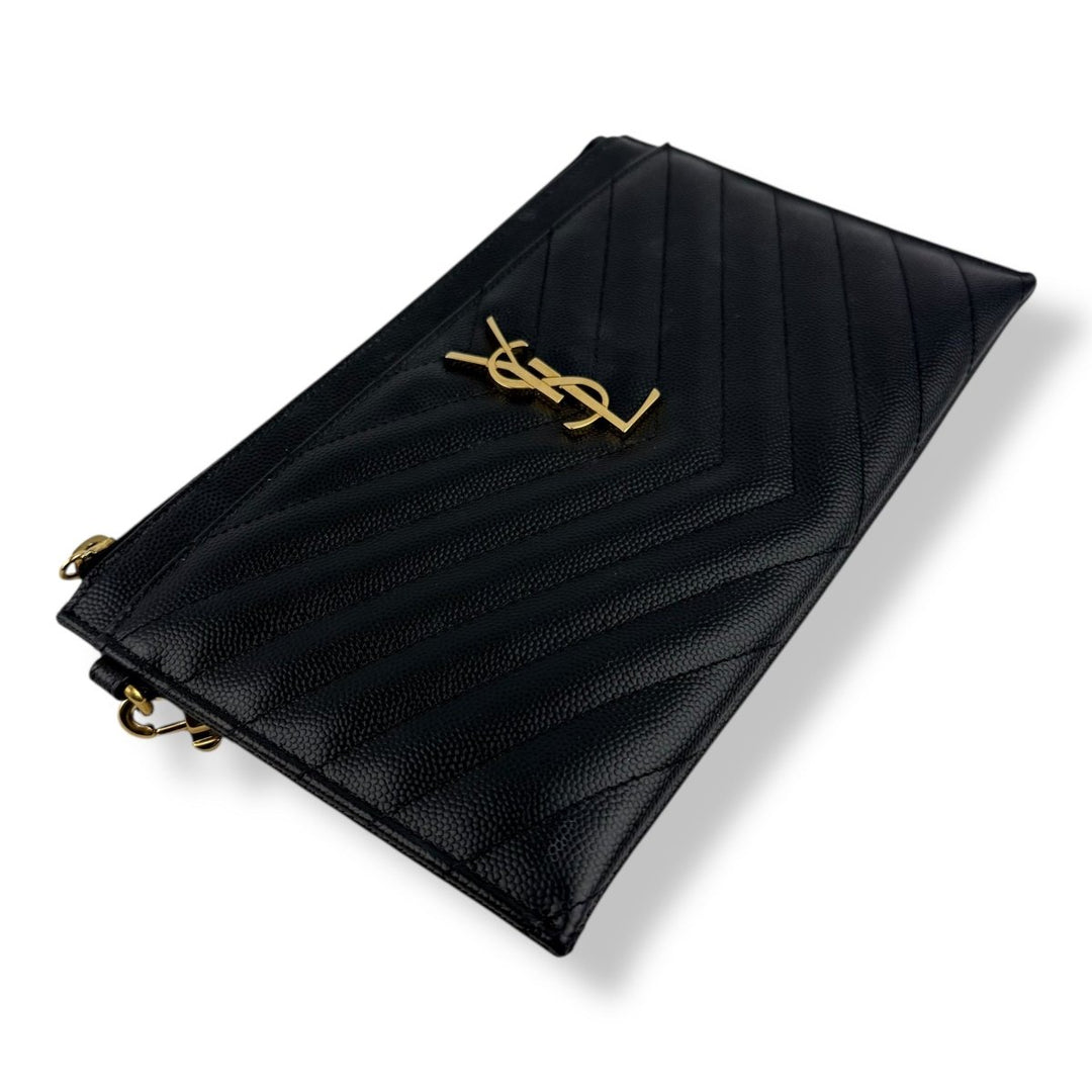Saint Laurent Cassandre Black Grained Leather Pouch Clutch Bag - Lux Central