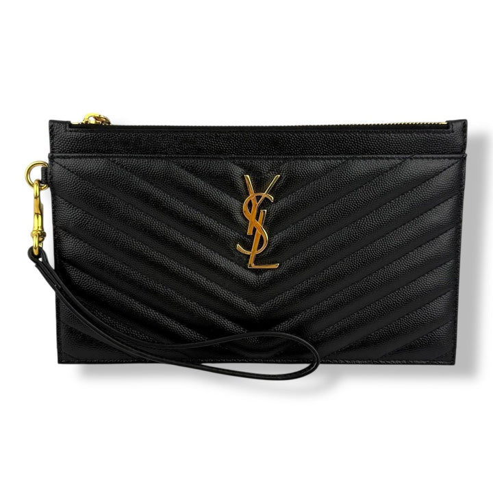 Saint Laurent Cassandre Black Grained Leather Pouch Clutch Bag - Lux Central