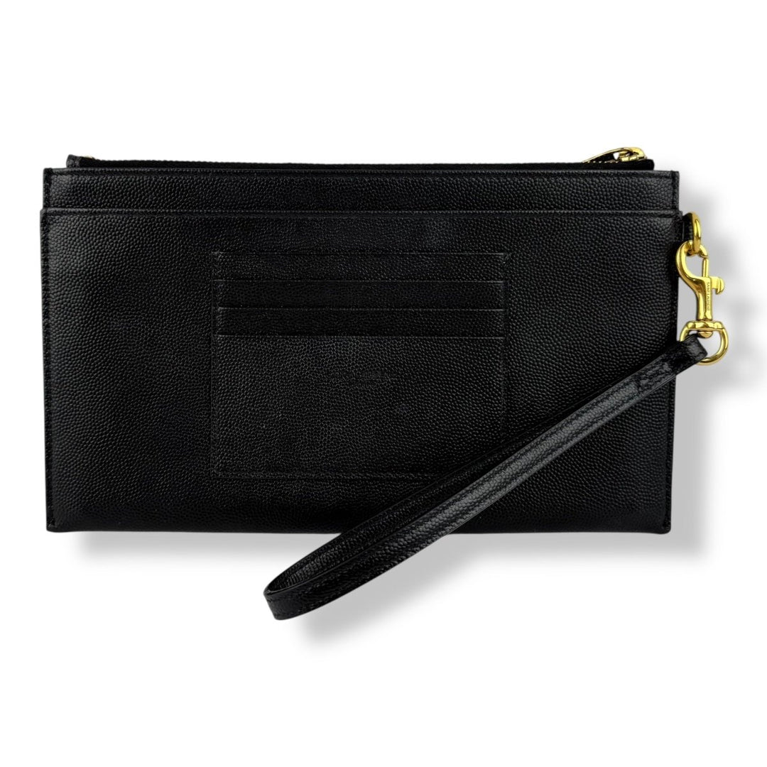 Saint Laurent Cassandre Black Grained Leather Pouch Clutch Bag - Lux Central