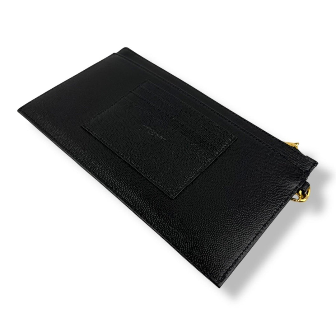 Saint Laurent Cassandre Black Grained Leather Pouch Clutch Bag - Lux Central