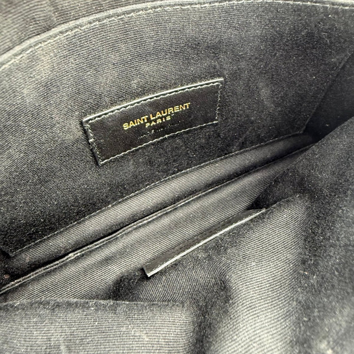 Saint Laurent Cassandre Black Grained Leather Pouch Clutch Bag - Lux Central