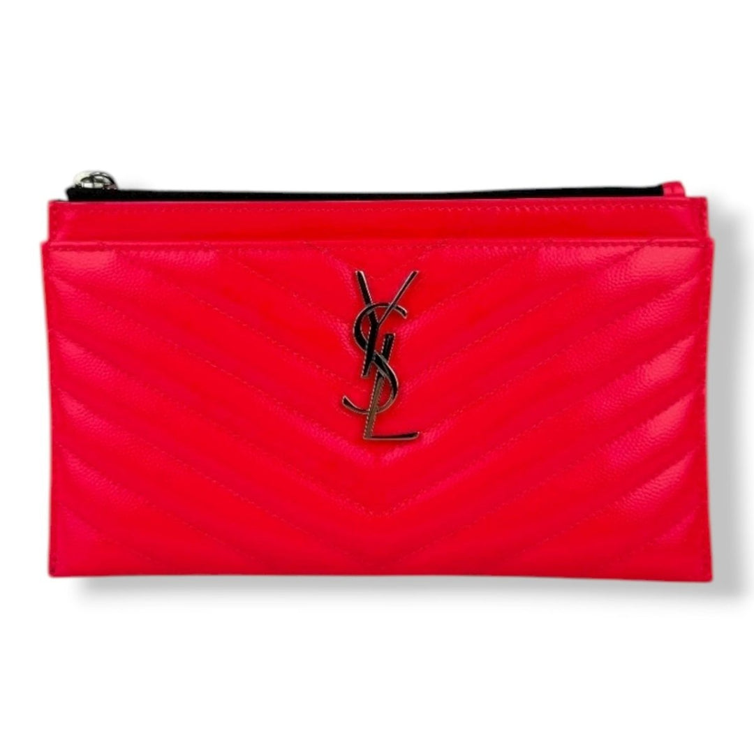 Saint Laurent Cassandre Pink Calfskin Leather Pouch Clutch Bag - Lux Central