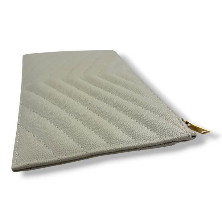 Saint Laurent Cassandre White Calfskin Leather Pouch Clutch Bag - Lux Central