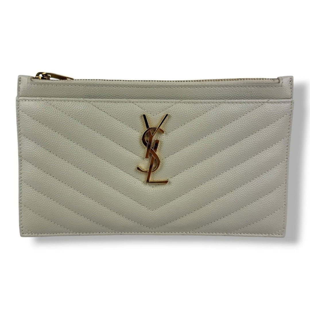 Saint Laurent Cassandre White Calfskin Leather Pouch Clutch Bag - Lux Central