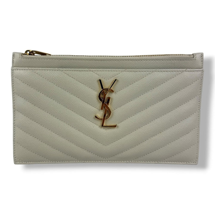 Saint Laurent Cassandre White Calfskin Leather Pouch Clutch Bag - Lux Central
