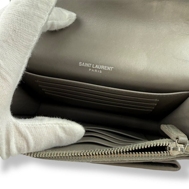 Saint Laurent Grey Croc Embossed Leather Mini Sunset Chain Bag - Lux Central