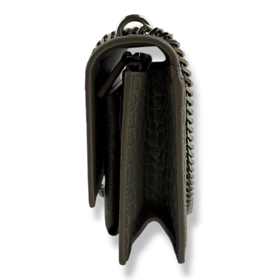 Saint Laurent Grey Croc Embossed Leather Mini Sunset Chain Bag - Lux Central