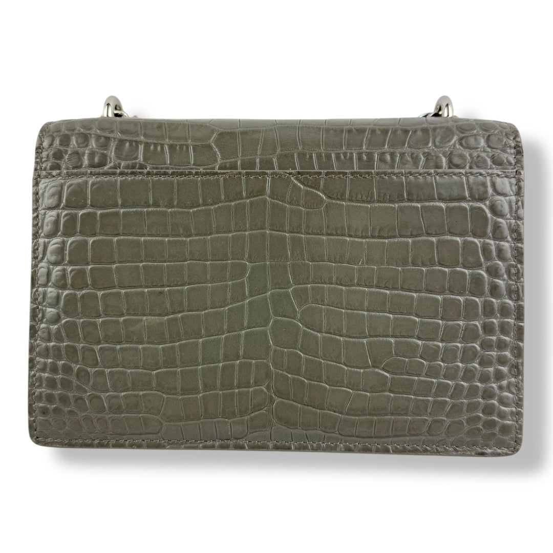 Saint Laurent Grey Croc Embossed Leather Mini Sunset Chain Bag - Lux Central