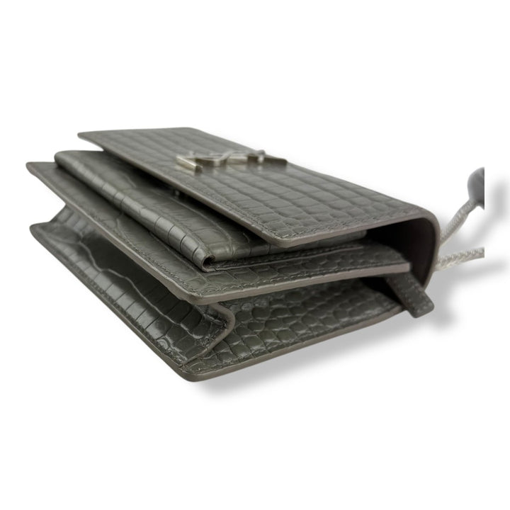 Saint Laurent Grey Croc Embossed Leather Mini Sunset Chain Bag - Lux Central