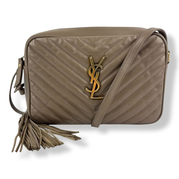 Saint Laurent Medium YSL Beige Lou Beige Quilted Leather Crossbody Handbag - Lux Central