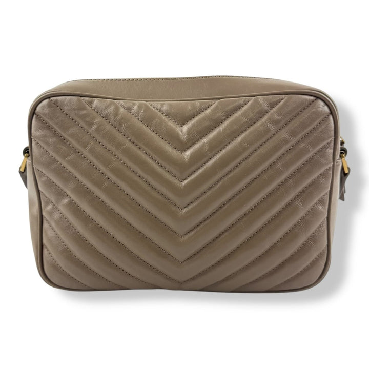 Saint Laurent Medium YSL Beige Lou Beige Quilted Leather Crossbody Handbag - Lux Central