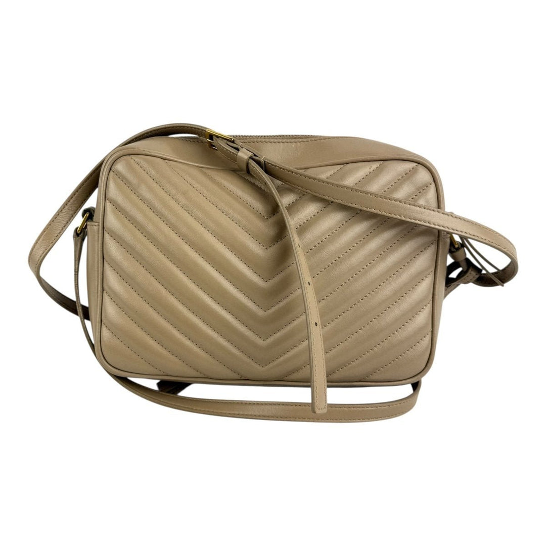Saint Laurent Medium YSL Beige Lou Black Quilted Leather Crossbody Handbag - Lux Central